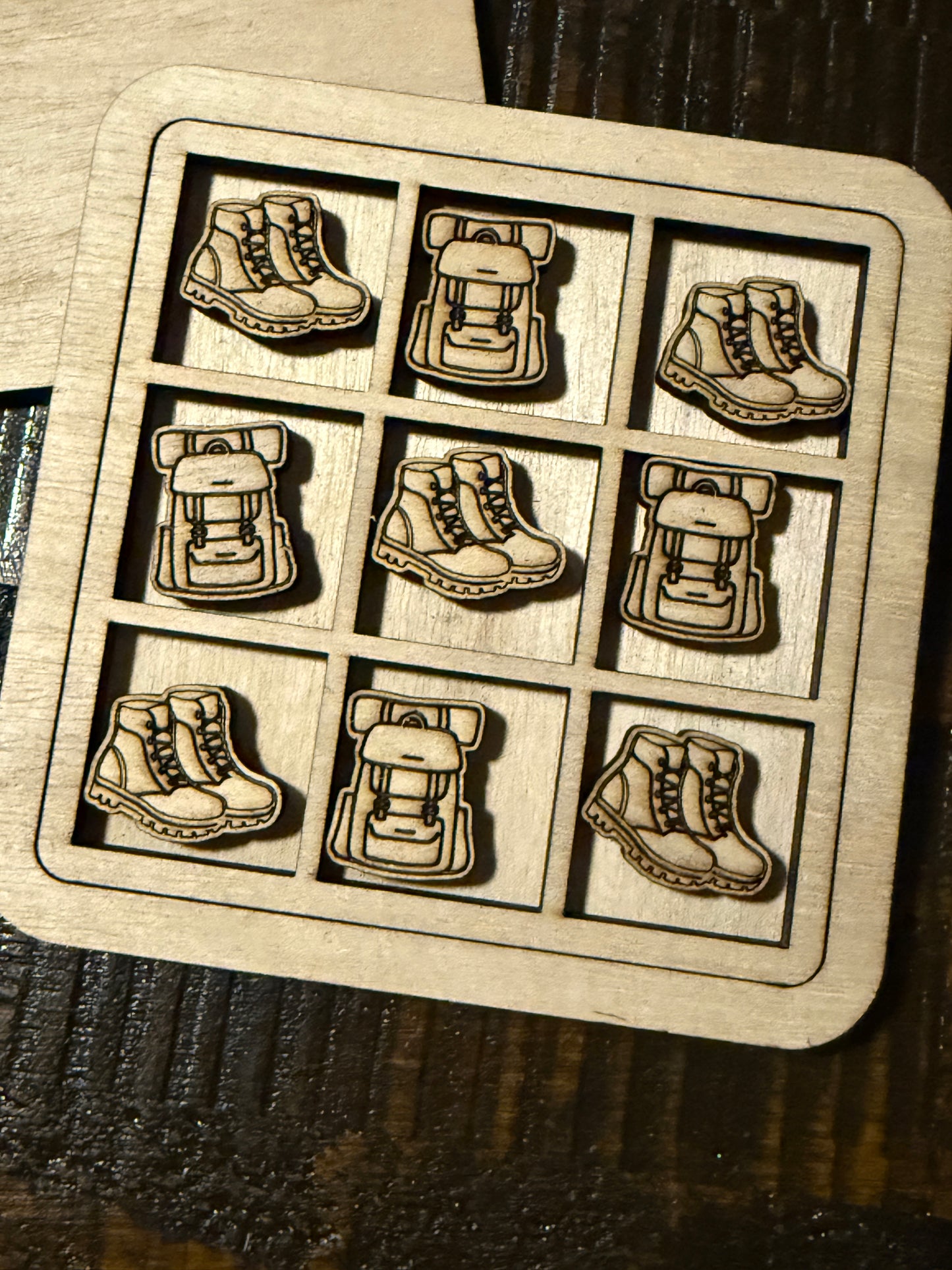 Camping-Themed 6x6 Wood Tic Tac Toe Game – Fun for the Campfire or Cabin!