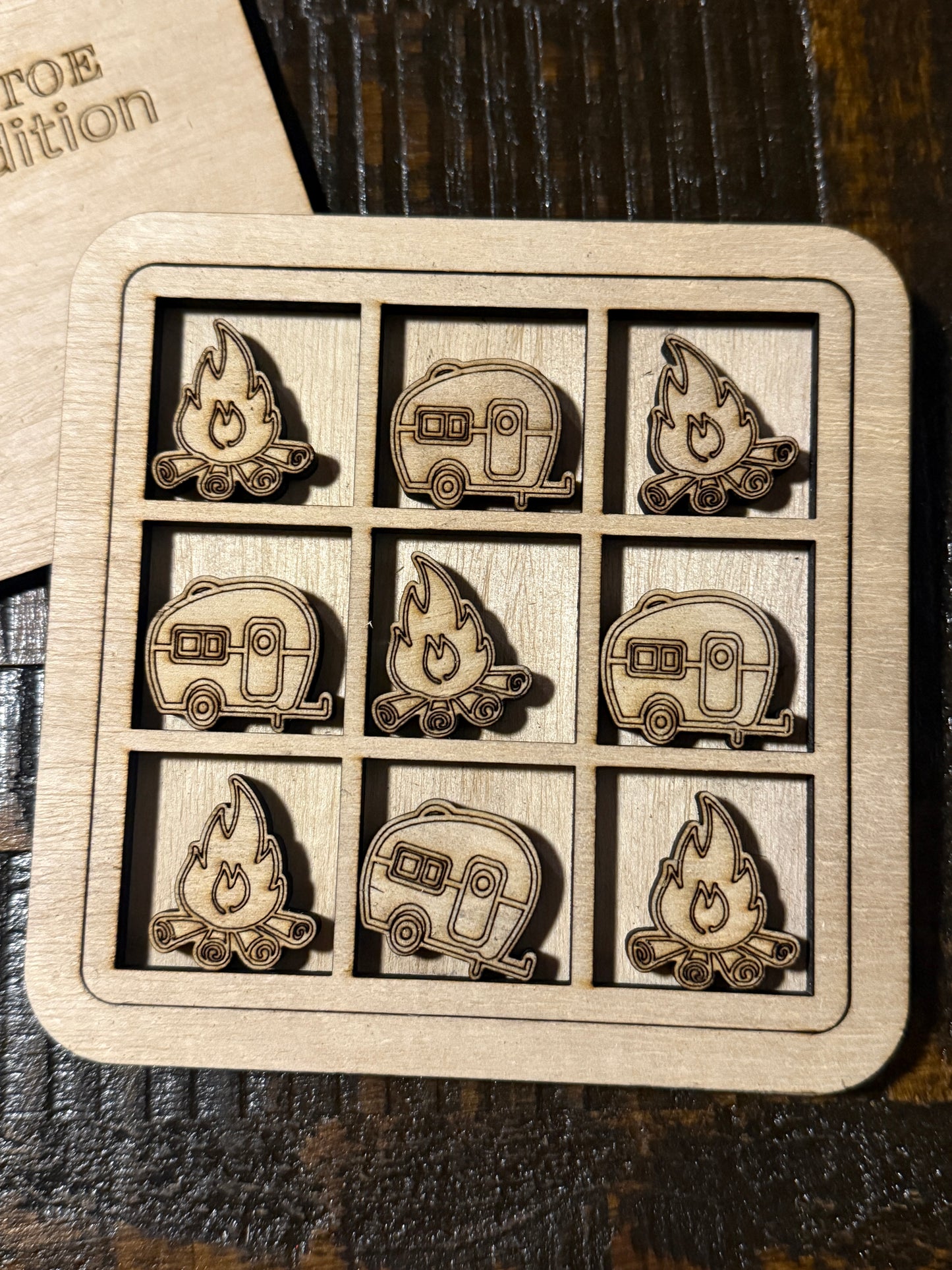 Camping-Themed 6x6 Wood Tic Tac Toe Game – Fun for the Campfire or Cabin!