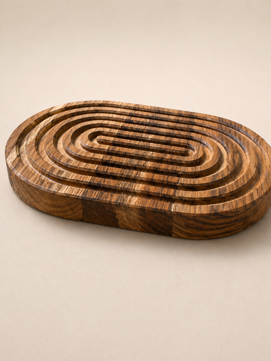 Teak Wood Bread Board with Crumb Catch Grooves – 8x12 Handmade Serving & Cutting Board