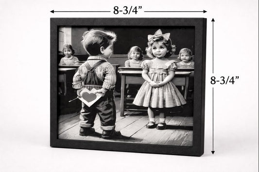 Vintage Valentine Classroom 3D Art – 8¾” Square Framed Print