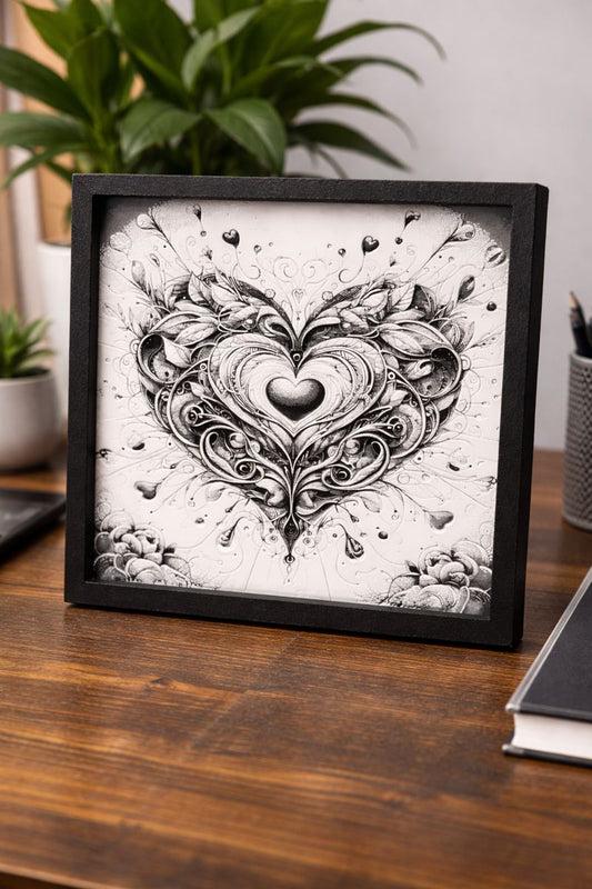 Ornate Heart 3D Art – 8¾” Square Framed Print