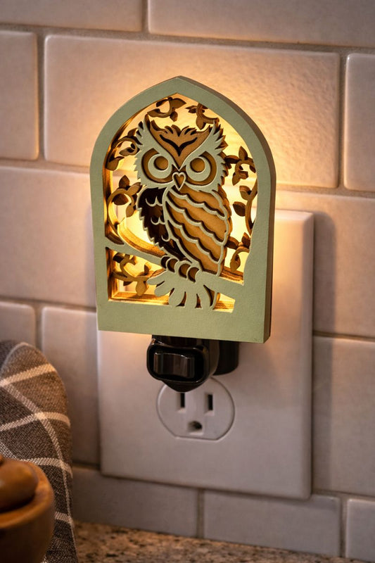 Woodland Owl Wooden Night Light – Soft LED Glow