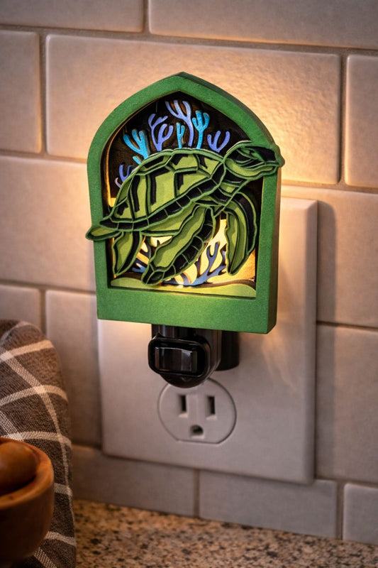 Sea Turtle Wooden Night Light – Ocean-Inspired LED Plug-In