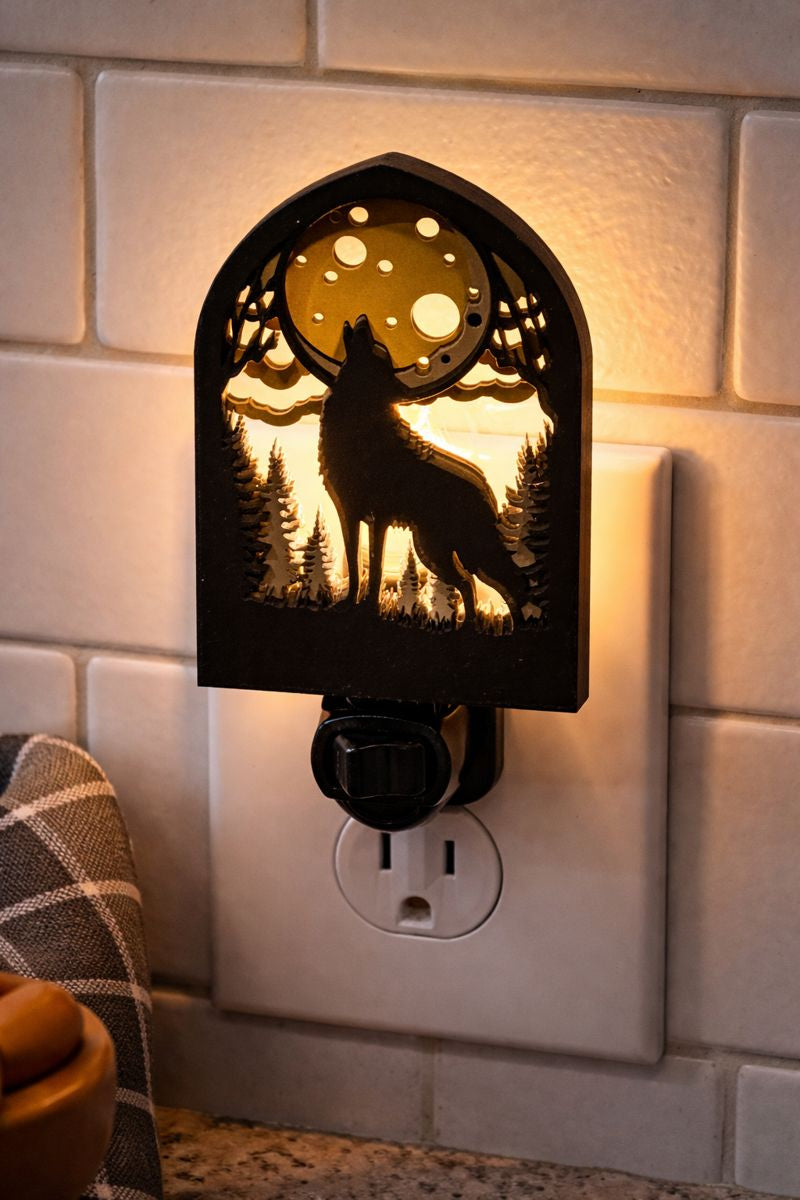 Wolf Moon Night Light – Wooden LED Night Light