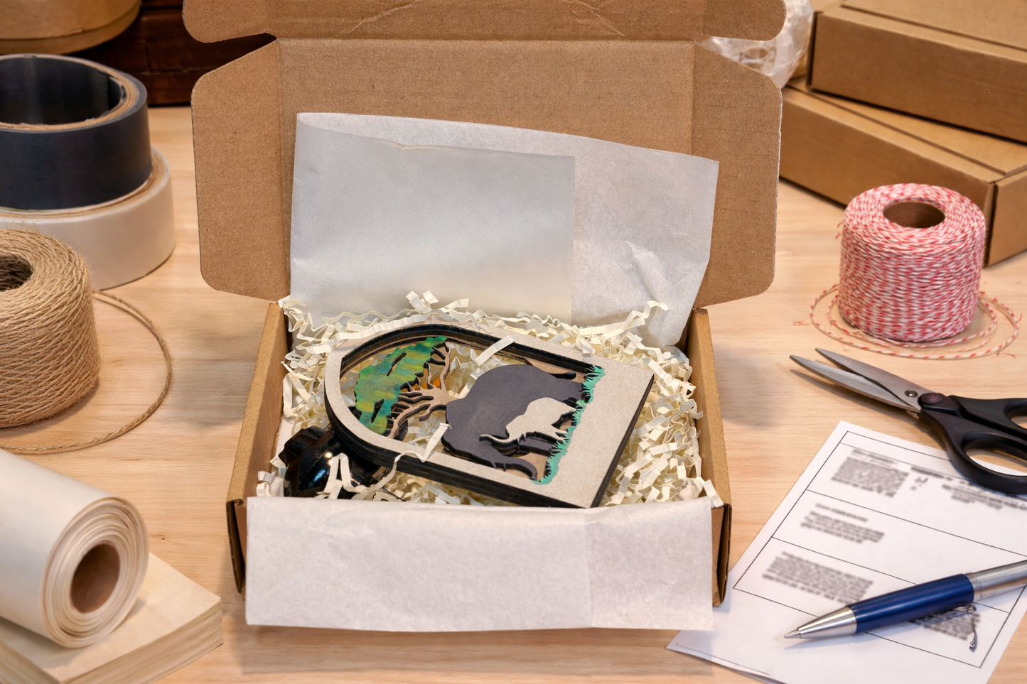 Elephant Family Safari Night Light – Wooden Cover, 4” Tall