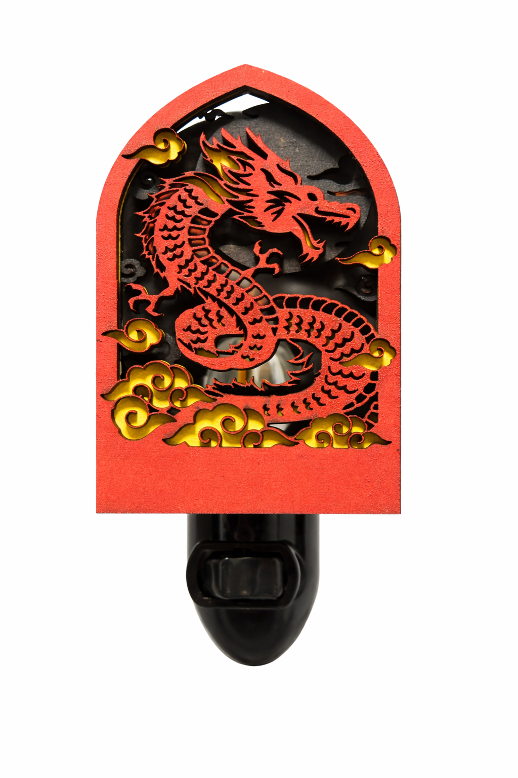 Red Dragon Wooden Night Light – 4” Tall Fantasy Wall Plug Cover