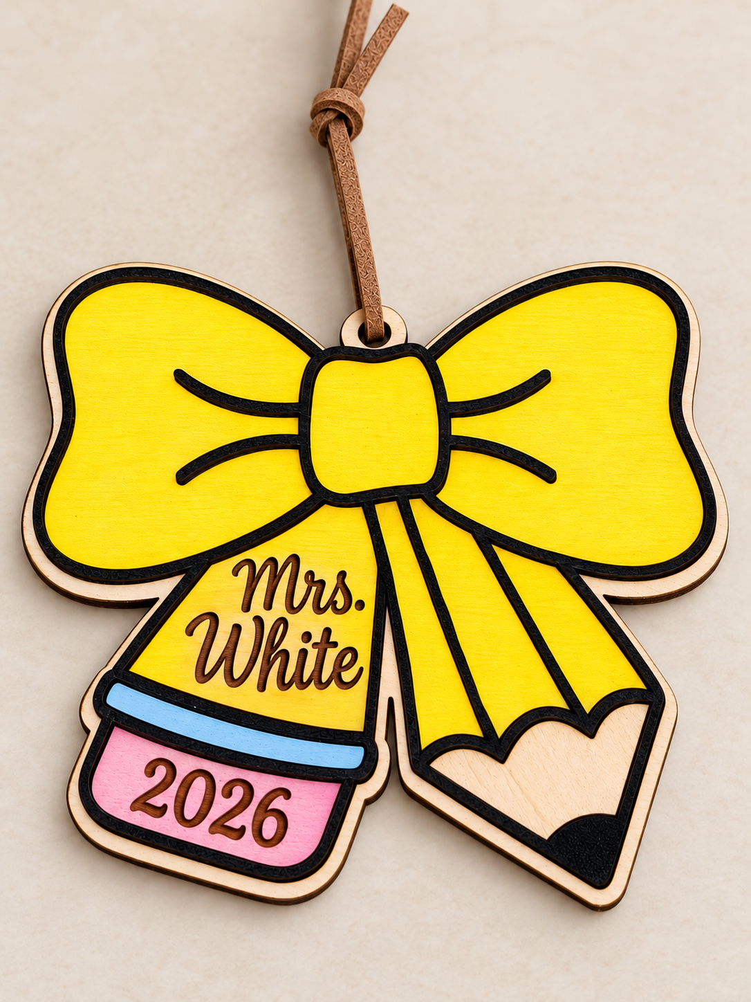 Pencil Bow Teacher Ornament