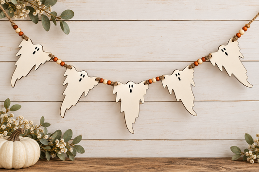 Friendly Ghost Wood Bead Garland
