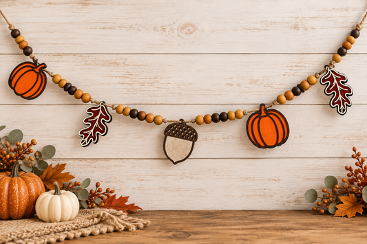 Harvest Pumpkin and Acorn Wood Bead Garland