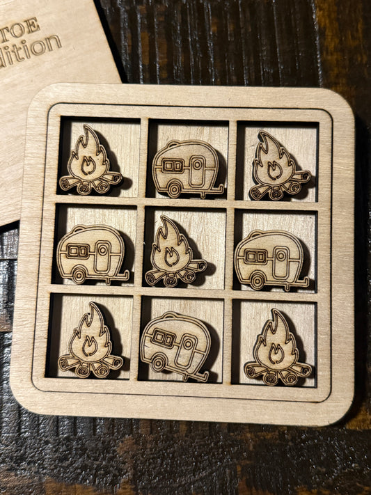 Camping-Themed 6x6 Wood Tic Tac Toe Game – Fun for the Campfire or Cabin!