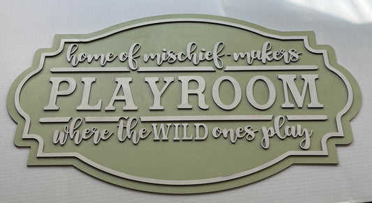 "Home of the Mischief-Makers" Playroom Wall Sign | Custom Colors