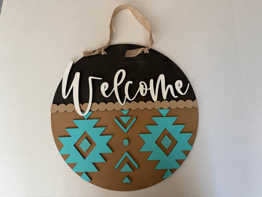 Southwest Welcome Round Door Sign – Finished &amp; Unfinished Options