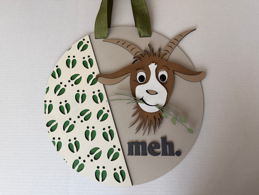 "Meh." Goat Door Hanger – Whimsical Farmhouse Décor