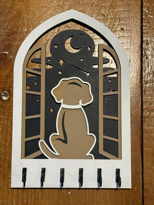 Moonlit Pup Key Holder | Wooden Wall Key Rack