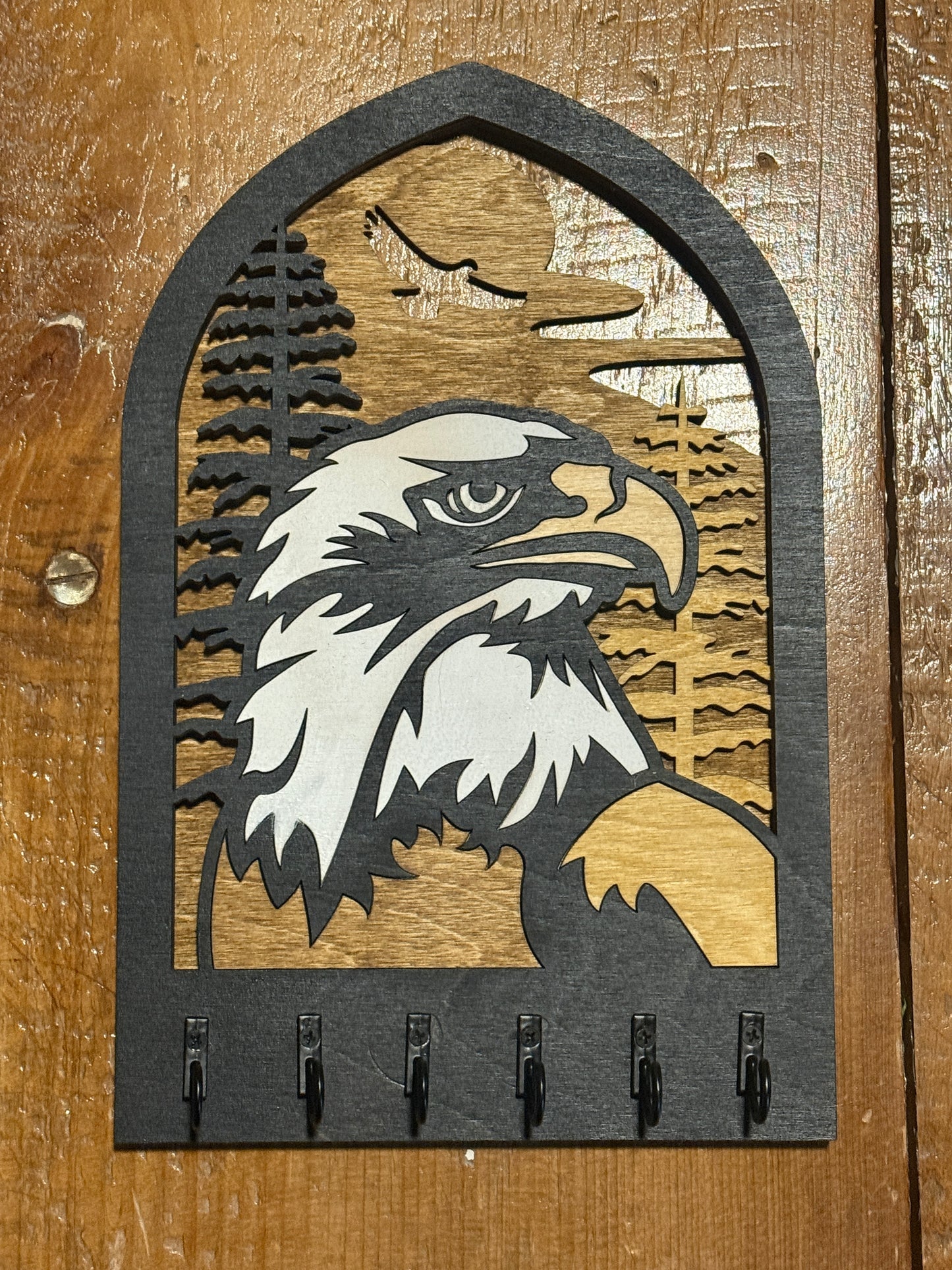 Eagle’s Watch Key Holder | Wooden Wall Key Rack