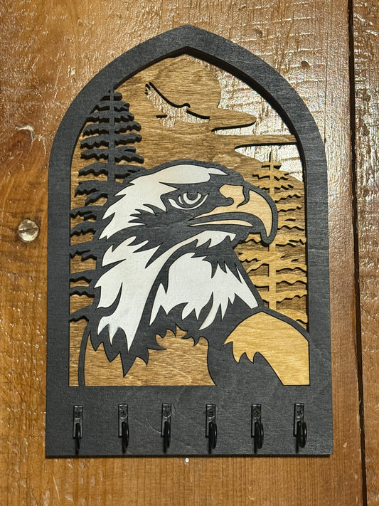 Eagle’s Watch Key Holder | Wooden Wall Key Rack