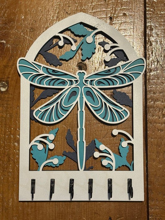 Dragonfly Garden Key Holder | Wooden Wall Key Rack
