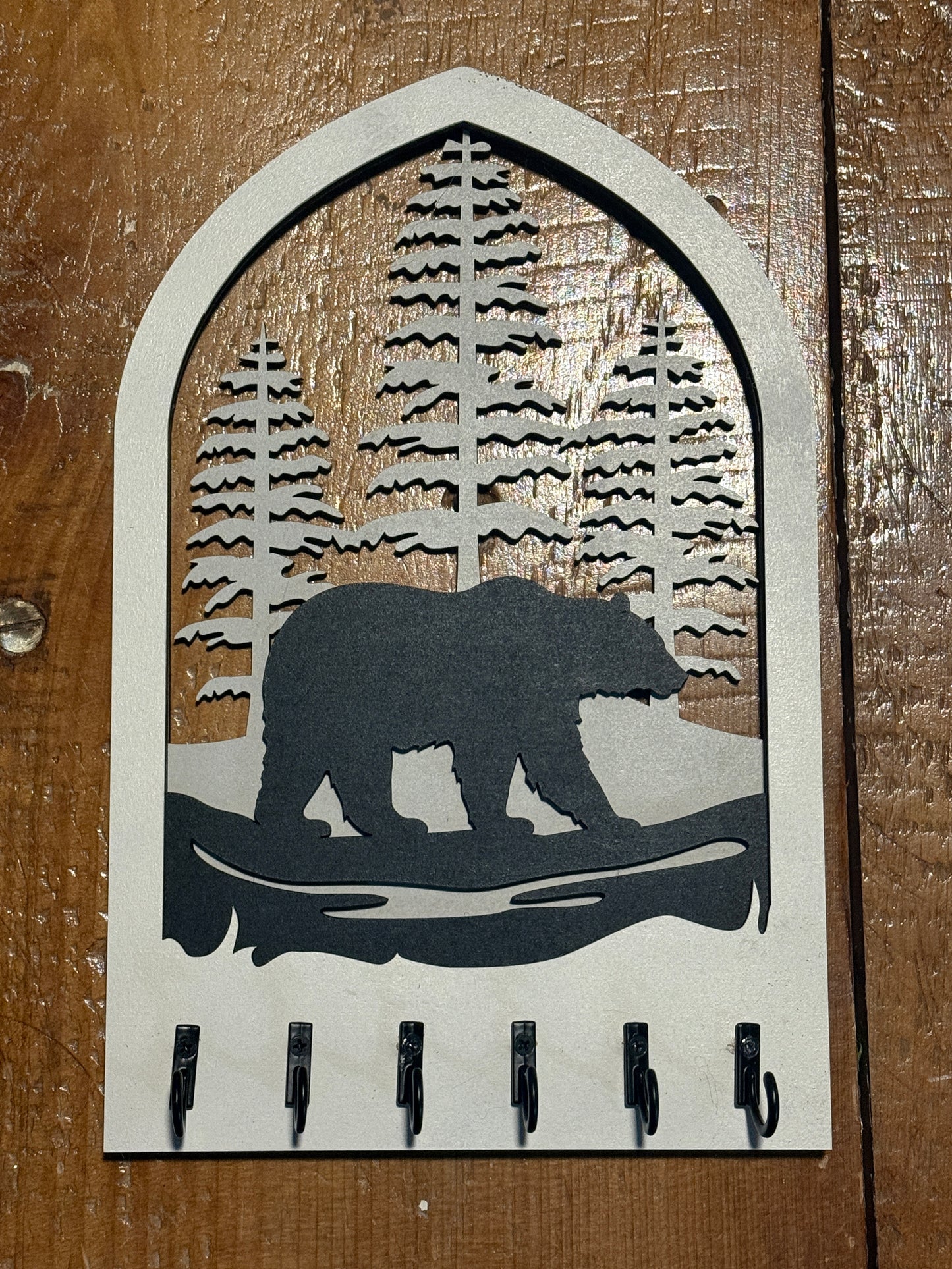 Woodland Bear Key Holder | Wooden Wall Key Rack