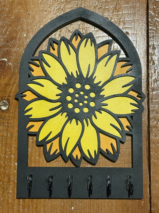 Sunflower Bloom Key Holder | Wooden Wall Key Rack