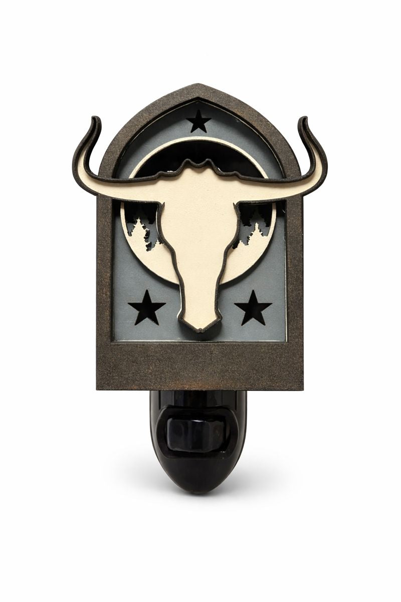 Rustic Longhorn Skull Wood Night Light