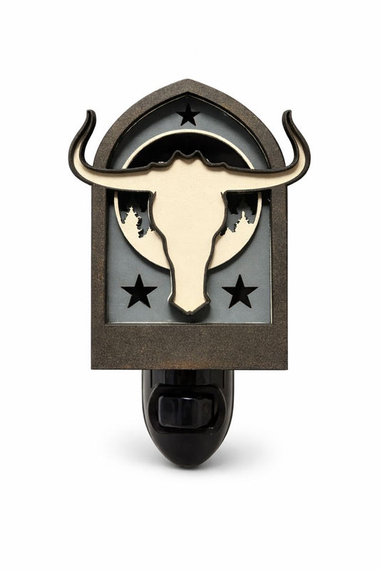 Rustic Longhorn Skull Wood Night Light