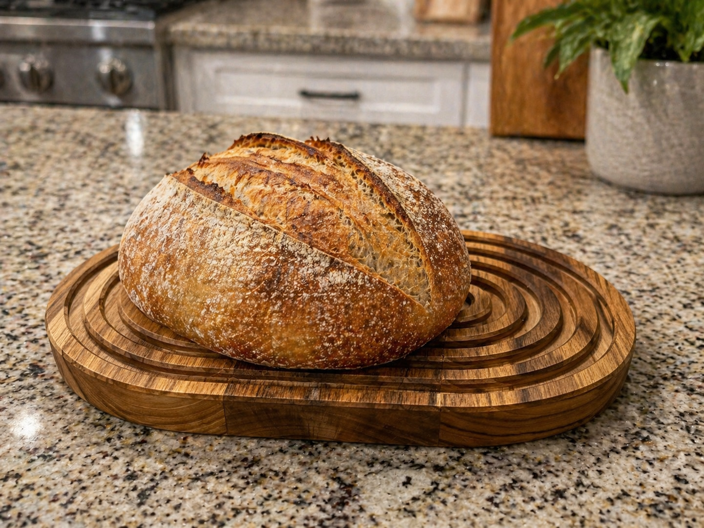 Teak Wood Bread Board with Crumb Catch Grooves – 8x12 Handmade Serving & Cutting Board