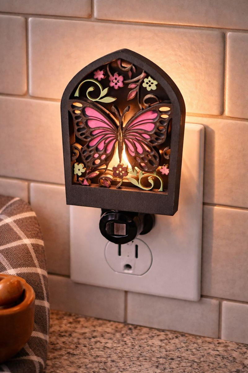 Butterfly Garden Wooden Night Light