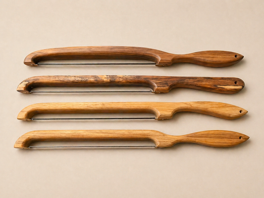 Handcrafted Teak Wood BreadBow Knife – 17” Artisan Cutter with Custom Handle Options
