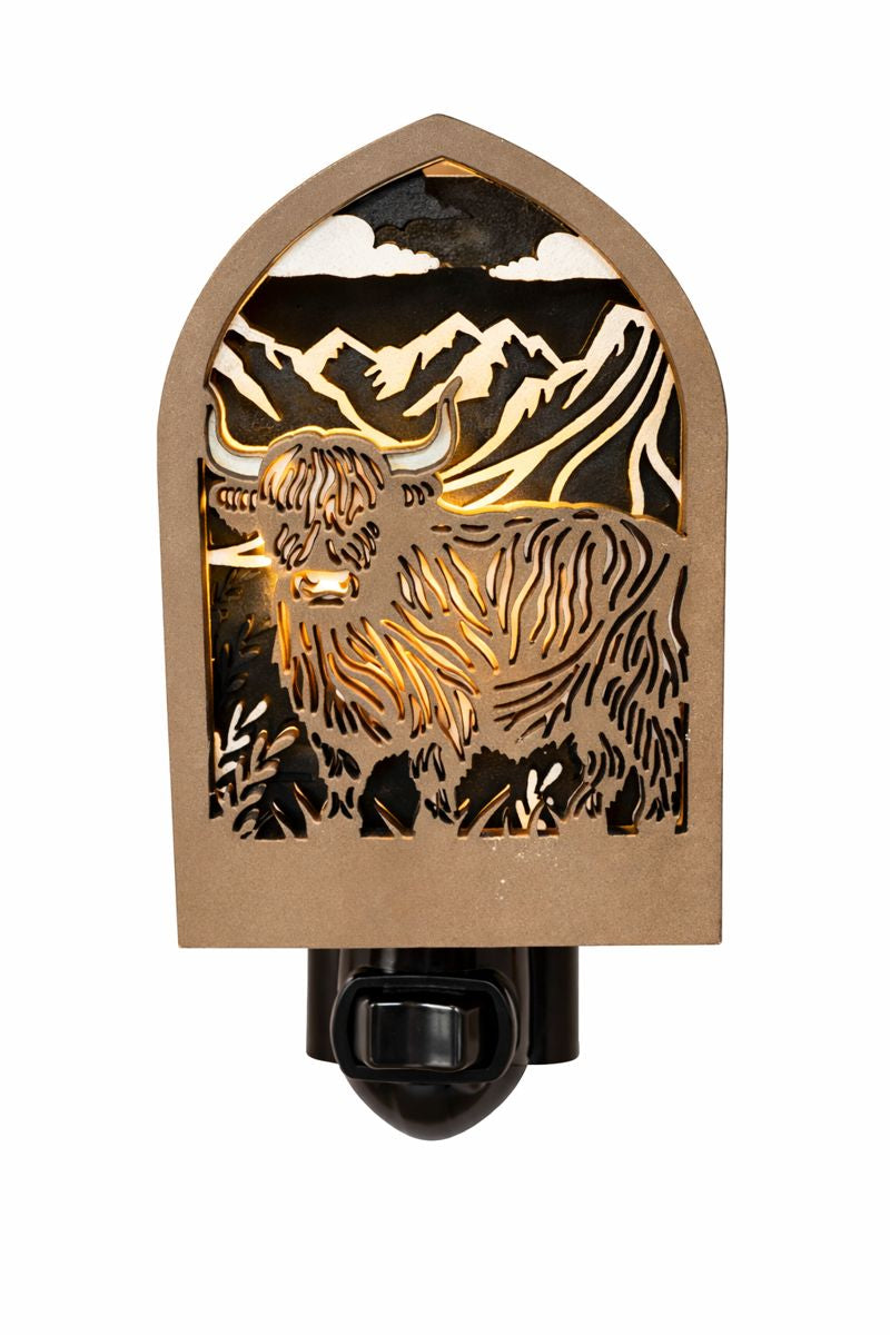 Highland Cow Wooden Night Light – Soft LED Glow