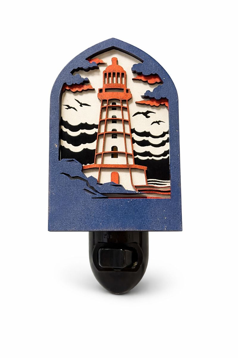 Lighthouse Night Light - Wooden Coastal Plug-In Light