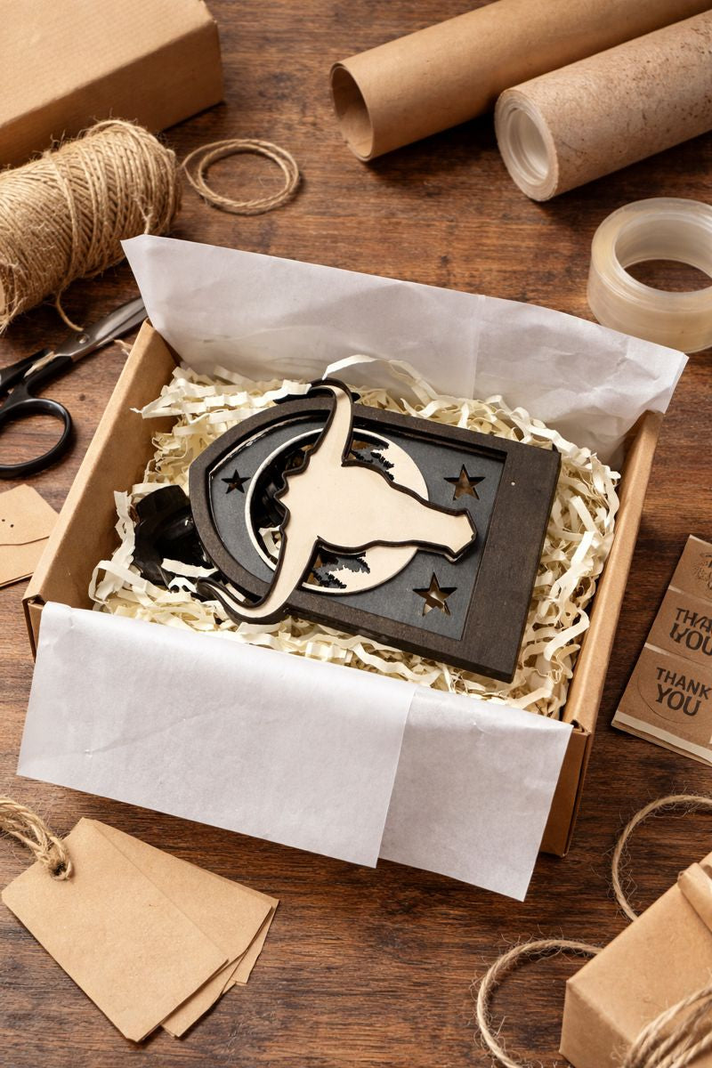 Rustic Longhorn Skull Wood Night Light