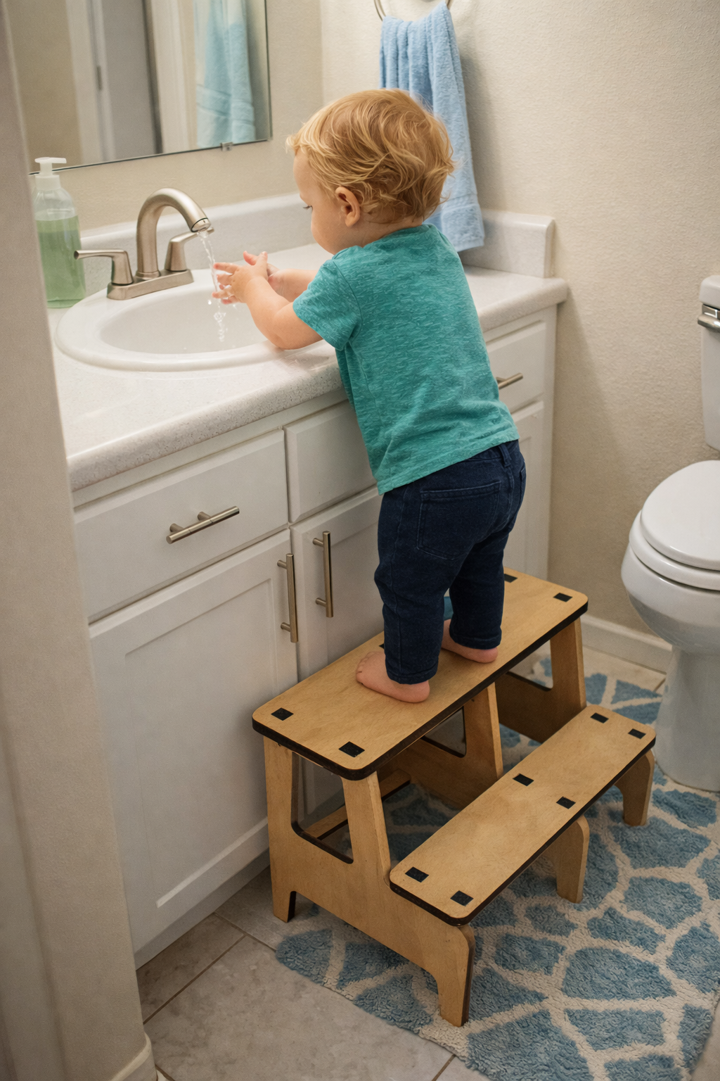Sturdy Two-Step Wooden Toddler Step Stool