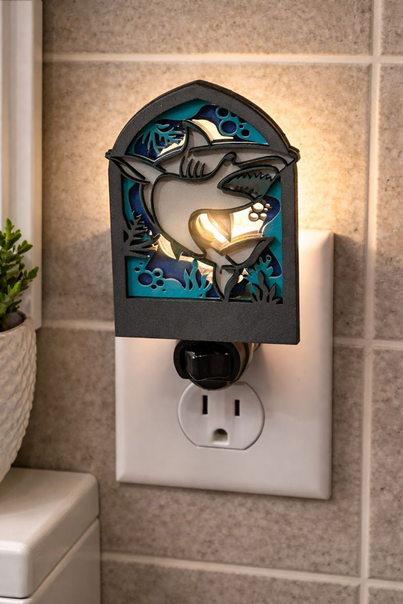 Shark Night Light - Wooden Ocean Themed Plug-in Light