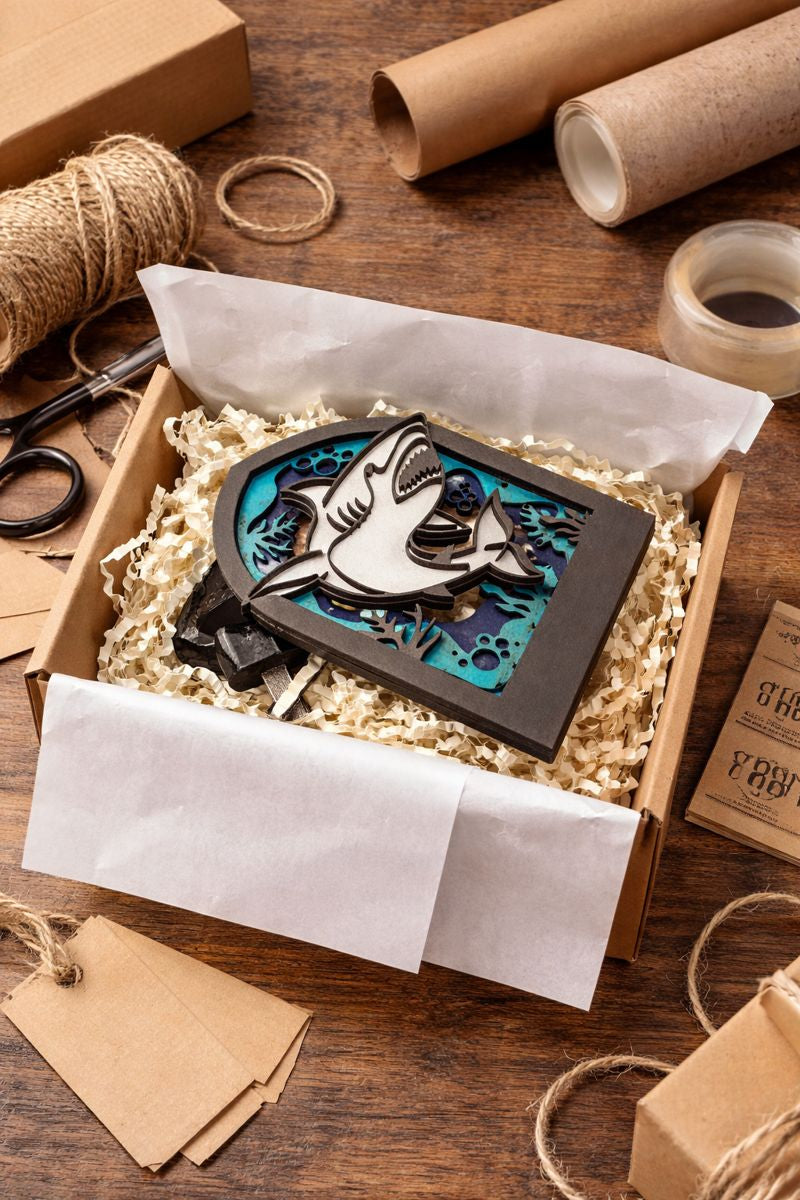 Shark Night Light - Wooden Ocean Themed Plug-in Light