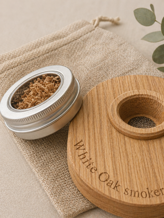 White Oak Whiskey Smoker Kit – Handcrafted Cocktail Infuser with Wood Shavings & Burlap Gift Bag