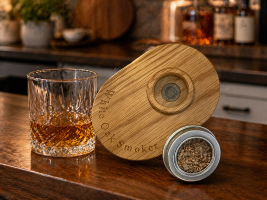 White Oak Whiskey Smoker Kit – Handcrafted Cocktail Infuser with Wood Shavings & Burlap Gift Bag