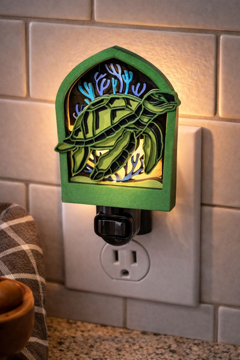 Sea Turtle Wooden Night Light – Ocean-Inspired LED Plug-In