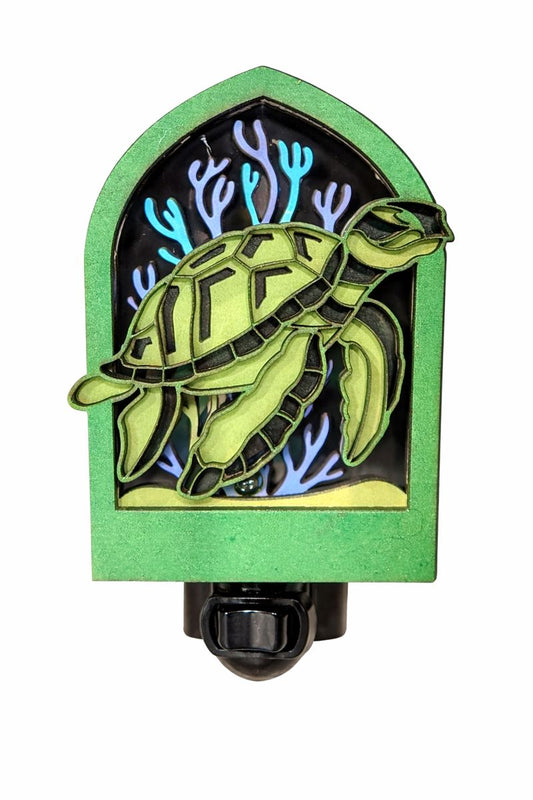 Sea Turtle Wooden Night Light – Ocean-Inspired LED Plug-In
