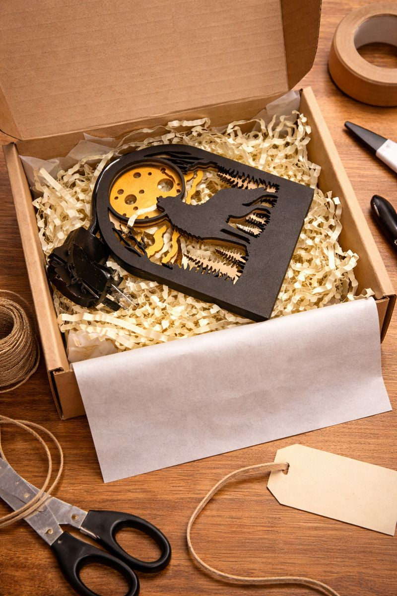 Wolf Moon Night Light – Wooden LED Night Light